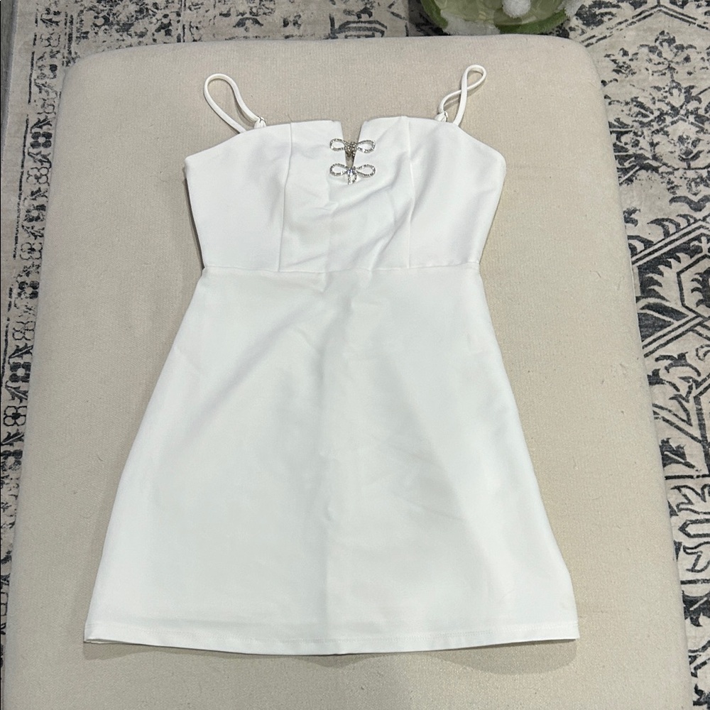 Elegant White Women's Dress with Bow Accents